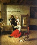 Pieter de Hooch Woman Drinking with Soldiers oil painting reproduction
